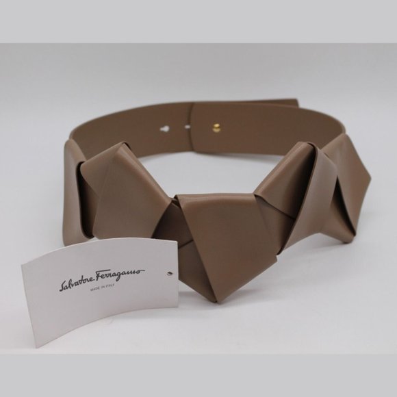 $750 Salvatore Ferragamo NUTMEG BRAIDED CALF Leather Belt Size 70 - Picture 3 of 10